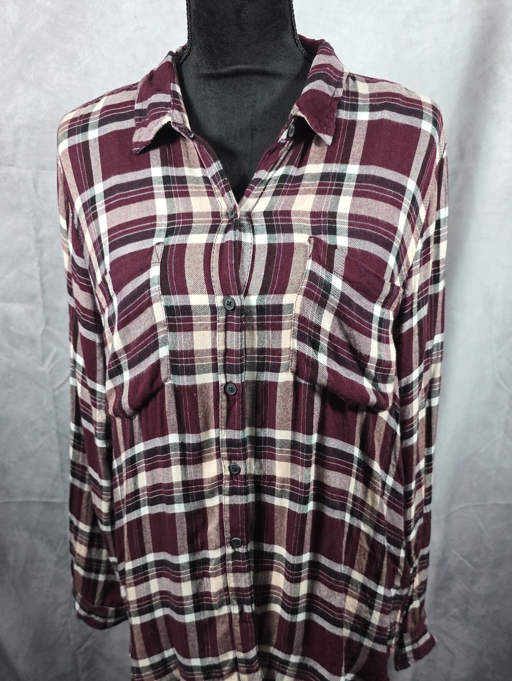 Lucky Brand Burgundy, White and Black Plaid Button-Down Shirt